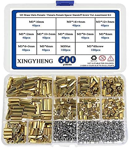 BGTXINGI 600pcs M2 M3 Brass Male-Female/Female-Female Spacer Standoff Screw Nut Assortment Kit and stainless steel Screw Nut Set (Brass M3)