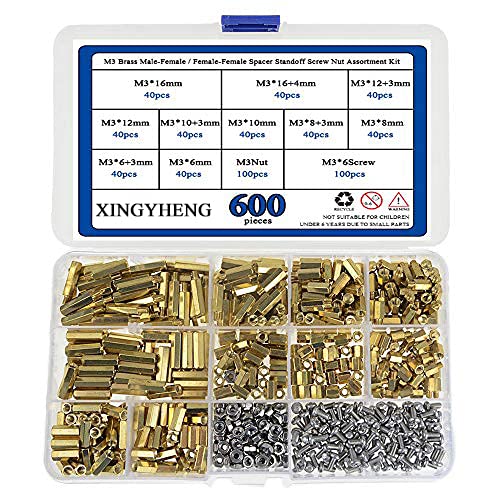 Xingyheng 600Pcs M2 M3 Brass Male-Female/Female-Female Spacer Standoff Screw Nut Assortment Kit And Stainless Steel Screw Nut Set (Brass M3) #TOP5