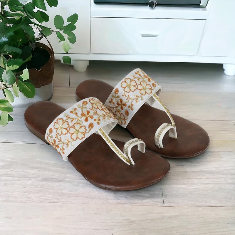 Image of DFR Flip Flops for Women Daily Use Comfortable Ethnic Embroidered Girls Slippers flipflops chappals