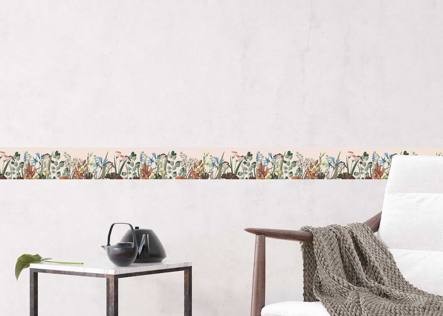 AG Design Selbstklebende Bordüre Blumen, AWB 8256 | Wasserfest Dekoration für Wände, Möbel, Tapeten, Wandverkleidungen und Türen, Folie, Mehrfarbig | Breite 500 cm x Höhe 13.8 cm