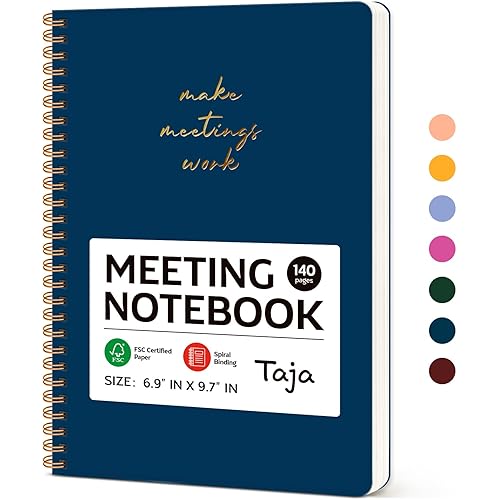 Taja Meeting Notebook for Work Organization - Work notebook with action items, Meeting Minutes Planner Notebook, Perfect Office Supplies for Men & Women - Navy Blue