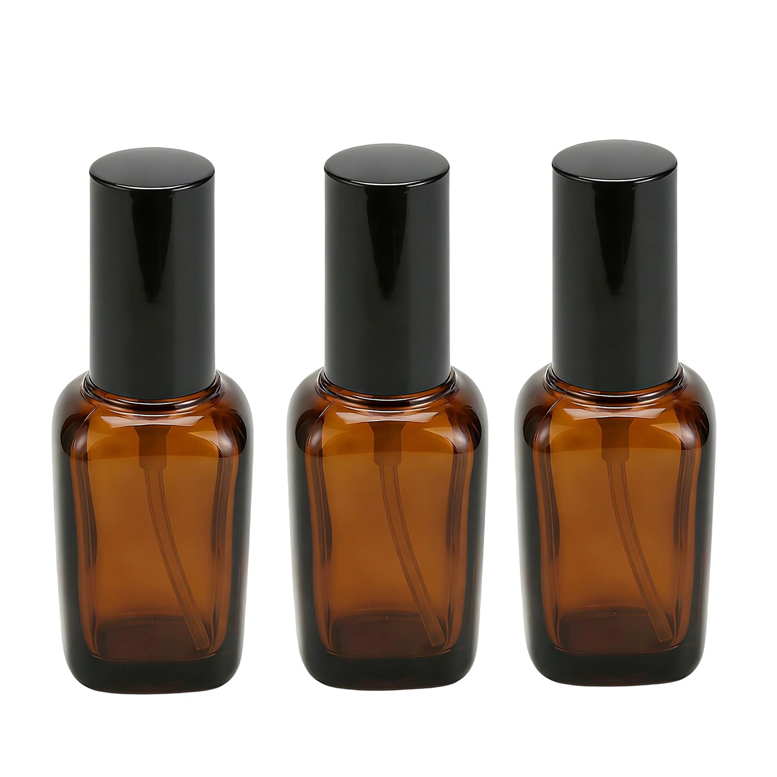 Vasana Amber 3Pcs 30Ml/1Oz Square Glass Lotion Pump Bottles Empty Travel Cosmetic Makeup Cream Lotion Container Vial Jar Dispenser With Black Pump Head And Cap For Emulsion Essential Oil Liquids