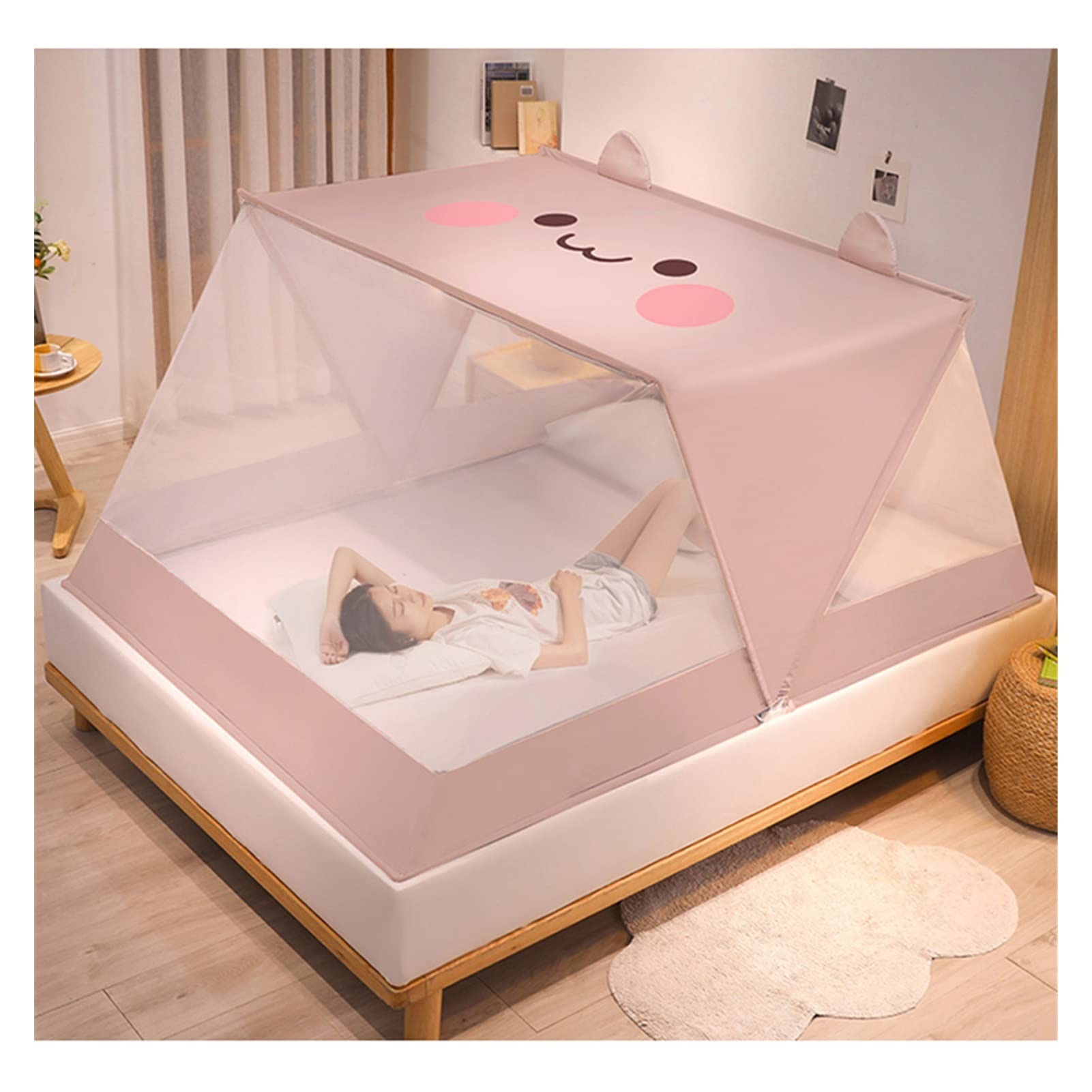 Mosquitera Plegable portátil con Base Transpirable para Cama, Camping, Viajes, hogar, Interior y Exterior (Cama de 1,8 m)