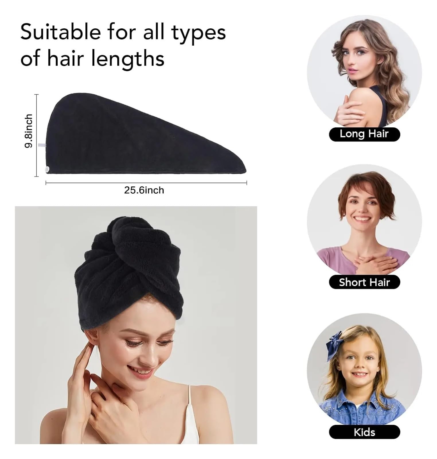 Toalla Microfibra Pelo Gorro de Microfibra for secar el Cabello, Toalla Turbante for Cabello Largo, Toallas de Secado rápido, Turbante Absorbente Suave, 4 Uds.