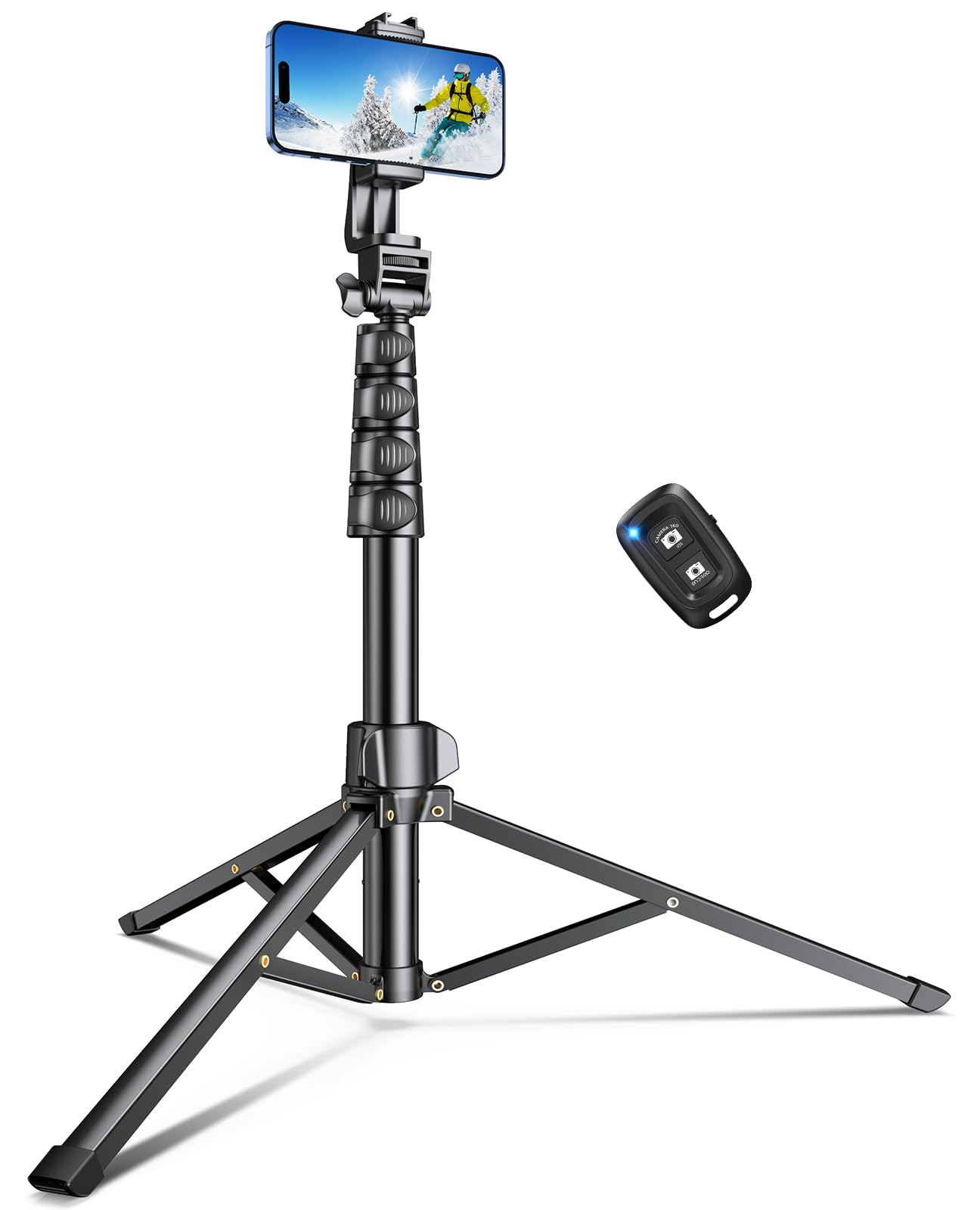 CIRYCASE Phone Tripod, Monopods, 177cm Extendable Selfie Stick Travel Tripod Aluminum with Wireless Remote, Lightweight Portable & Adjustable Angle, CameraTripod Compatible with iPhone/Mic/Fill Light