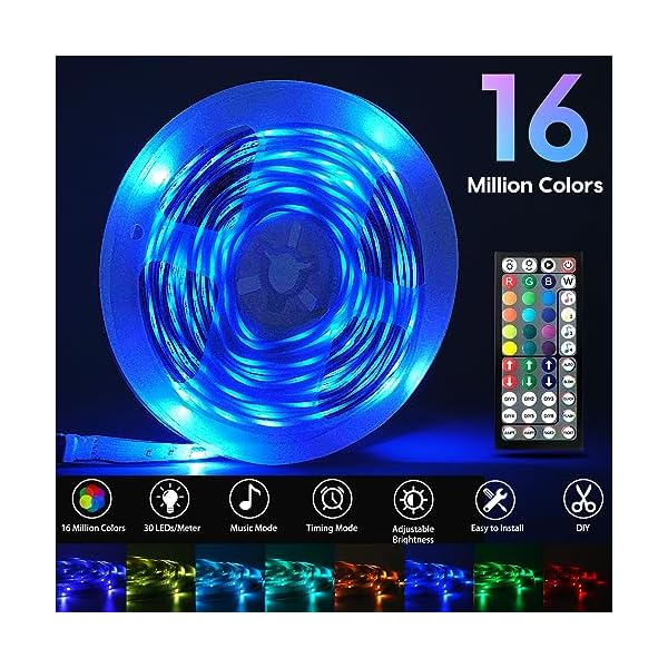 HOVVIDA LED Strip 5M, 30 LEDs/Meter, 150 LED, RGB LED Streifen, APP und Fernbedienung, Musikmodus, Timing-Modus, LED für Zimmer, Wohnzimmer, Küche, Schlafzimmer, Bar, Party – Bild 5
