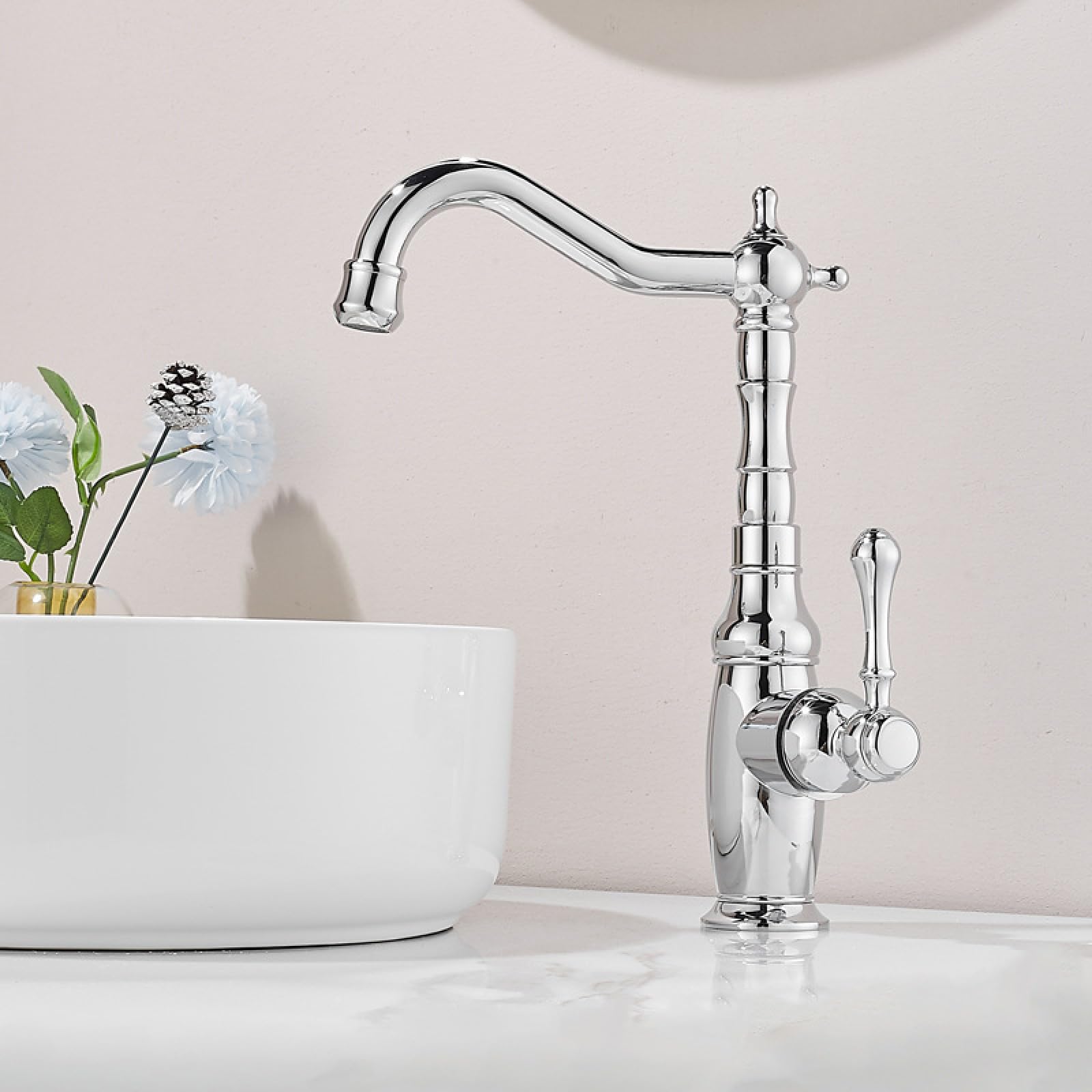 Bathroom All-Copper Washbasin, Countertop Basin with Hot and Cold Water Faucet, Electroplated High