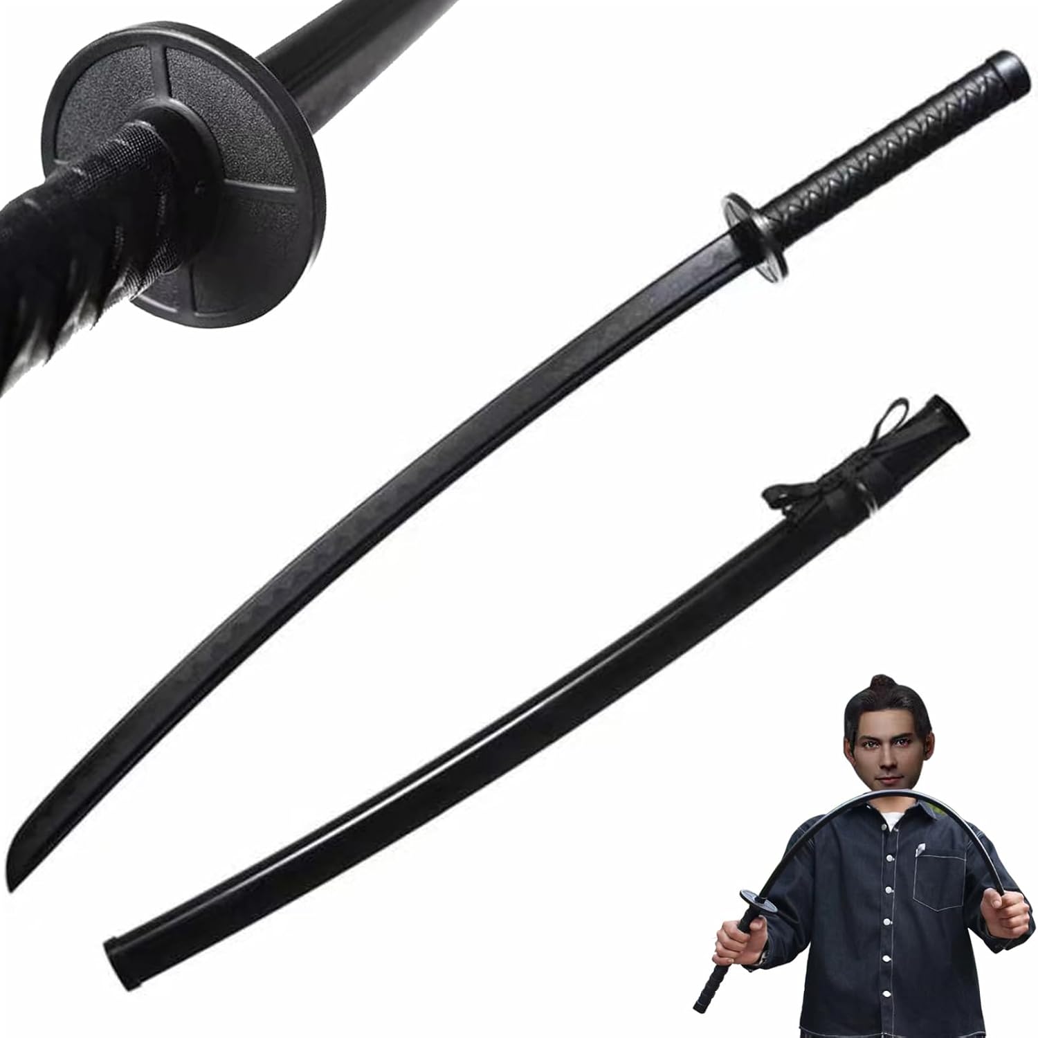 Polypropylene Training Martial Sword?Practice Katana Sword with Sheath?Training Katana for Practice A-Black-40.94"