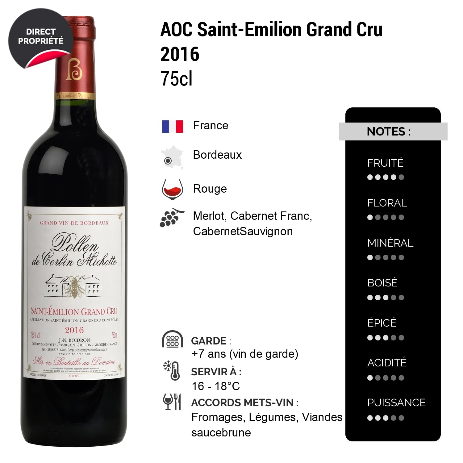 Château Corbin Michotte Saint-Emilion Grand Cru Pollen - Rouge 2016 - Vin Rouge de Bordeaux (6x75cl)
