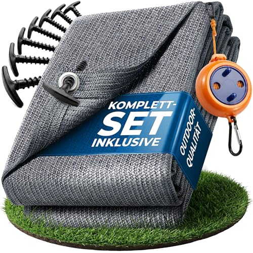 valuents Tapis d'auvent - Bleu/gris - 250 x 300 cm - Tapis de camping d'extérieur - Tapis de tente pour caravane/camping-car avec sac de transport + corde à...