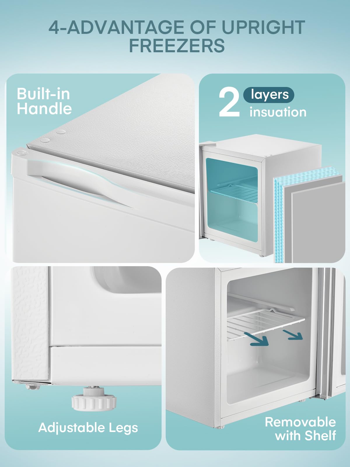 FOHERE 32L Mini Congelatore, Congelatore Piccolo con Porta Reversibile,Silenzioso, 7 Termostato Regolabile, per Hotel/Dormitorio/Appartamento/Ufficio, Nero [Classe di efficienza energetica E]