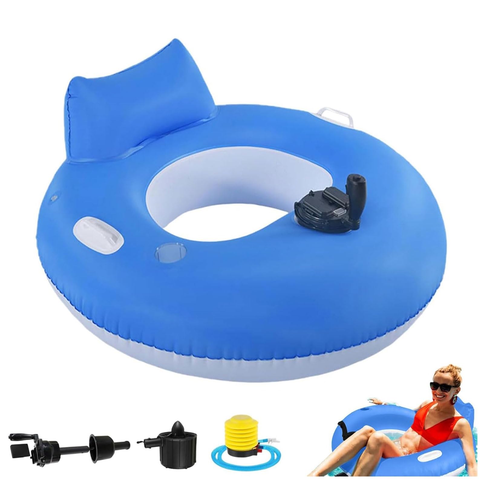 FHRKA 39.7In Inflatable Electric Motorized Pool Float With Built In Propulsion | Lounger, Rotating Thruster and Air Pump,PVC Folding Recliner
