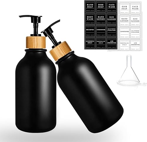 rulebey Paquete de 2 botellas dispensadoras de jabĂłn de 16.9 onzas, botella de jabĂłn con tapa de bambĂş con bomba antioxidante, dispensadores de rulebey Paquete de 2 botellas dispensadoras de jabĂłn de 16.9 onzas, botella de jabĂłn con tapa de bambĂş con bomba antioxidante, dispensadores de