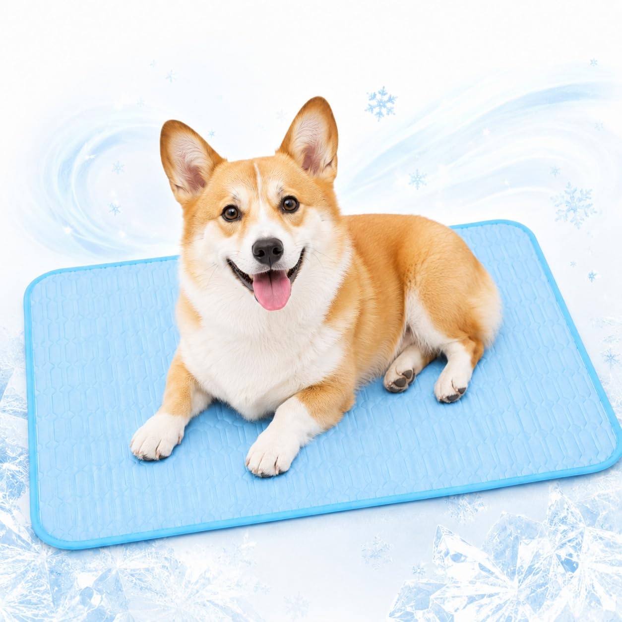Zumuago Dog & Cat Cooling Mat – Ice Silk Summer Pet Cooling Pad, 3-Layer Breathable Washable Non-Slip Pet Cool Mat for Home, Car, Crate & Travel (Blue, L)