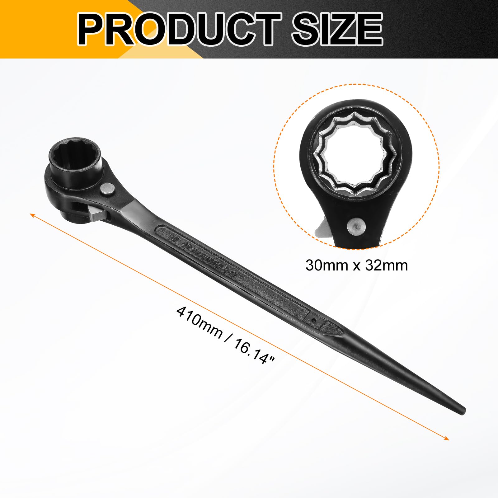 sourcing map Llave de trinquete para andamios de 30 mm x 32 mm, CR-V, 12 puntos, llave de carraca de doble extremo, herramienta para reparación de automóviles, mantenimiento mecánico, color negro