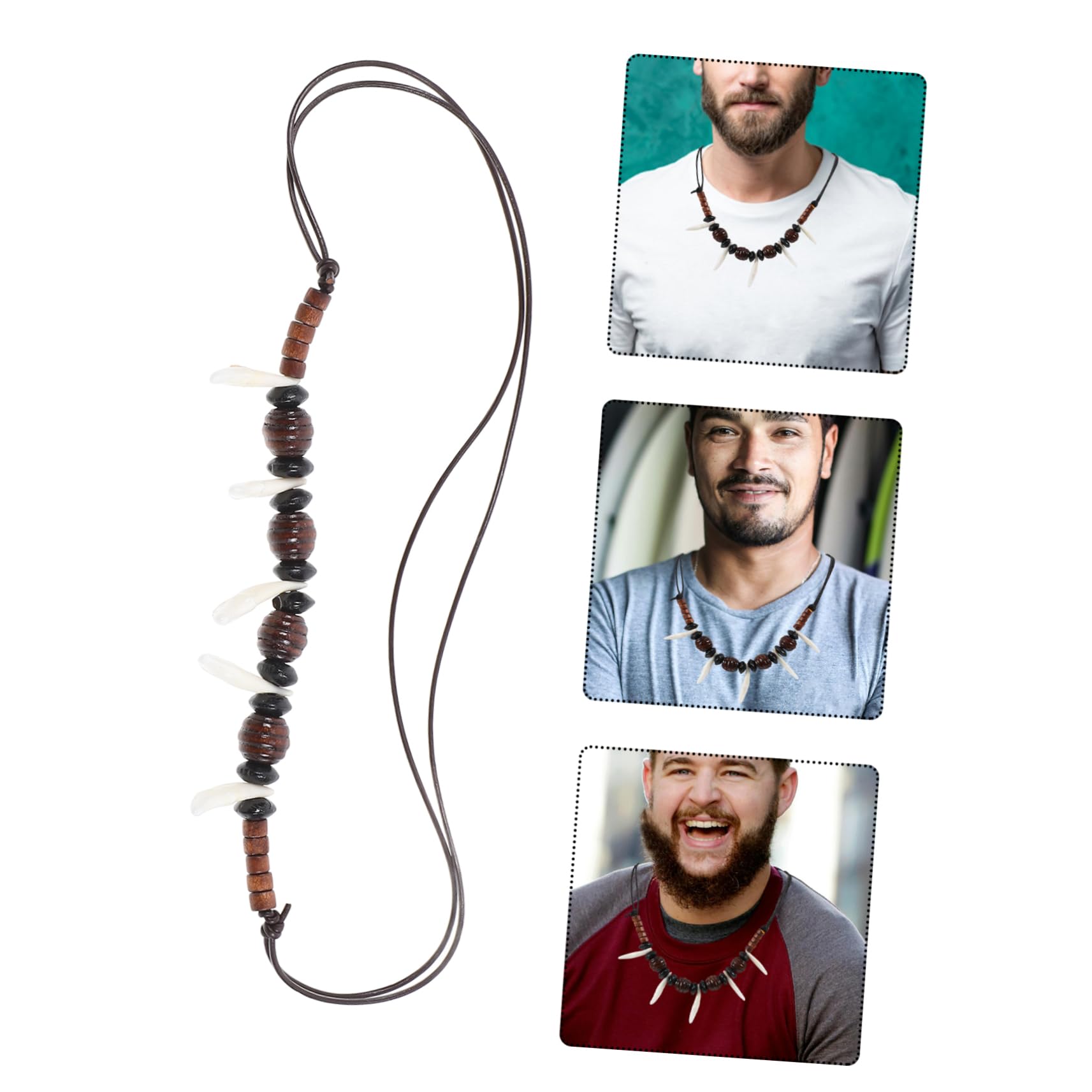 GALPADA 5pezzi Collana Per Uomini Stile Tribale Con Ciondolo Denti Di Collana Perline Bianche Accessorio Hip-hop Per Feste e Uso Quotidiano