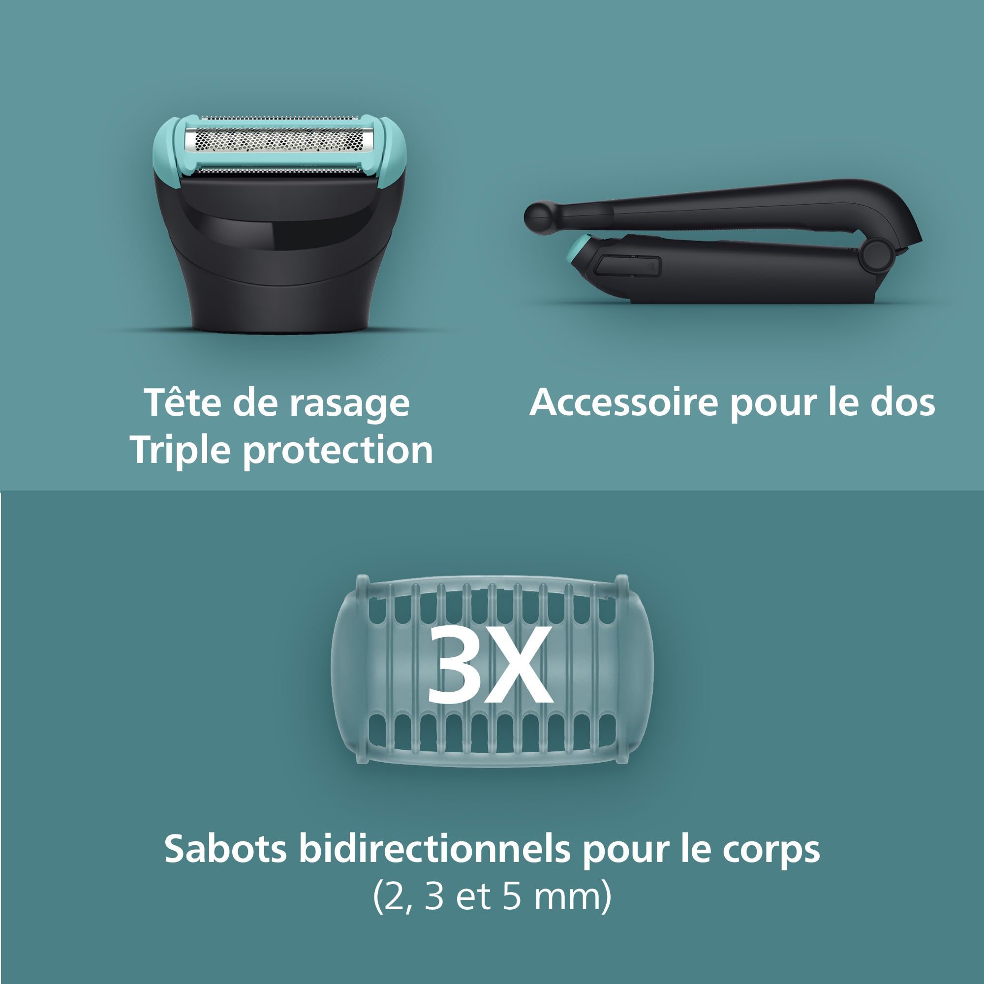 Philips Bodygroom série 5000 - Tondeuse pour hommes avec Triple protection, taille des poils et rasage des zones intimes, accessoire pliant pour le dos, 100% étanche, autonomie de 100 min, BG5480/15