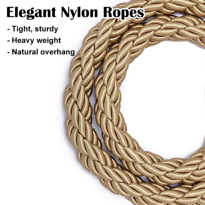 2 Pack Stanchion Hemp Ropes, Khaki Crowd Control Barrier Ropes for Posts, Thick Velvet Ropes for Wedding/Grand Opening/Parties/Red Carpet(Gold Hook,1m/3.3ft)