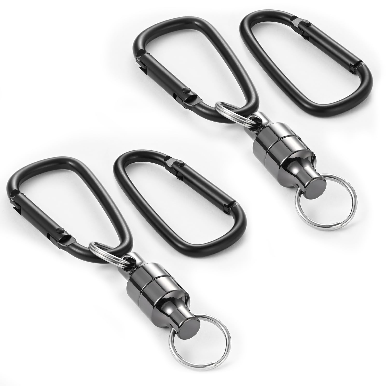 Magnetic Releaser, Load Capacity 11.0 lbs (5 kg), Magnet, Strong Magnetic Hook, Carabiners x 2, Nickel Alloy, Hanging, Fall Prevention, Outdoor Activities, Camping, Climbing, Fishing, Tool, Set of 2 Gunmeta Black