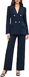 Conjunto feminino de 2 peças para negócios, casual, blazer trespassado, elegante, pernas largas, conjunto de ternos