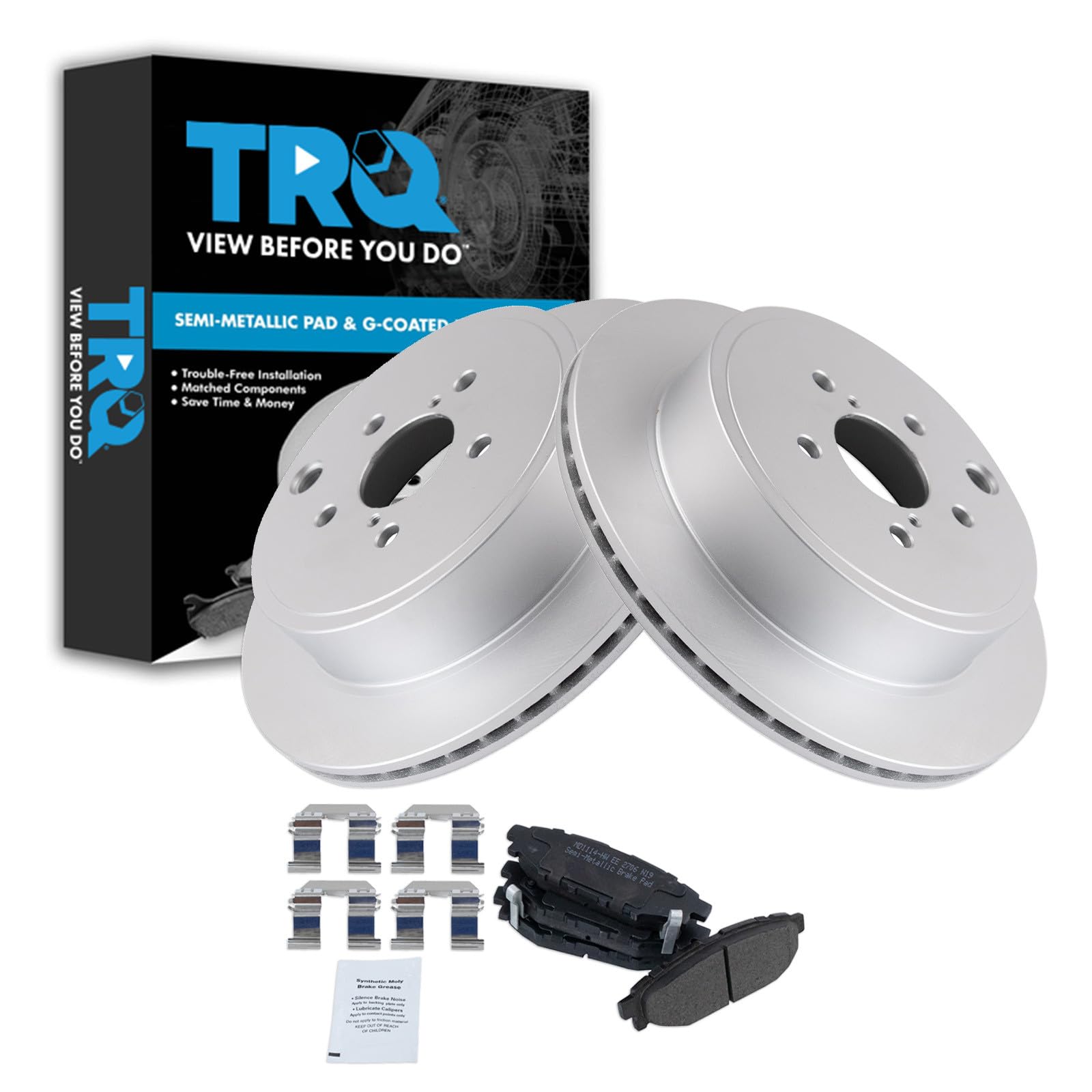 TRQ Rear Brake Pad and Rotor Set Semi Metallic Coated Rotors Compatible with 2010-2014 Subaru Legacy