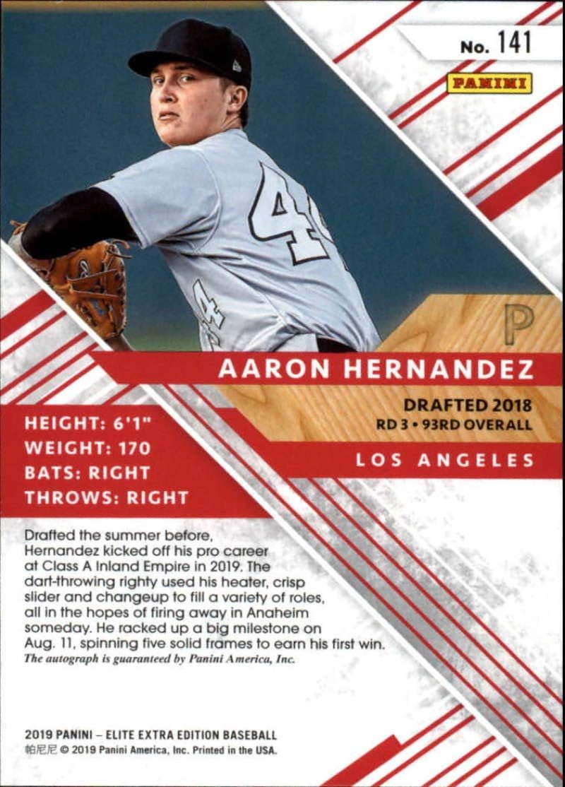 2019 Elite Extra Edition EEE Autograph Aspirations Tie-Dye #141 Aaron Hernandez Auto SER10 Los Angeles Angels Official Collegiate Licensed Panini Baseball Trading Card