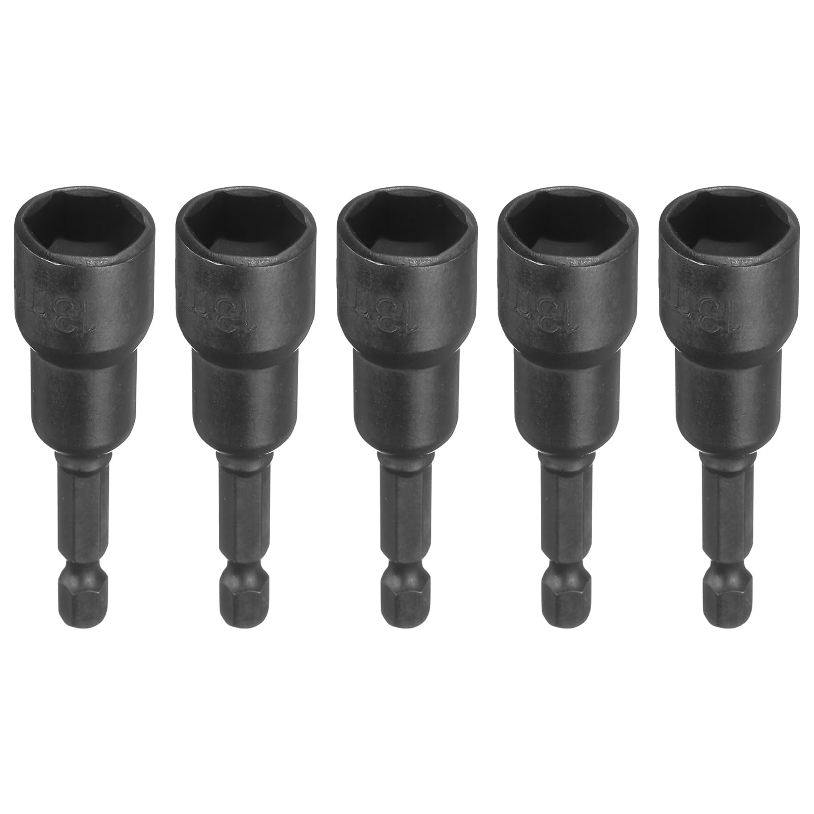 sourcing map 5pcs Magnetic Nut Driver 13mm Hex Drive Socket CR-V Steel Power Screw Drill Bits Socket Wrench Tools with 1/4" Quick Change Hex Shank for Power Drills Impact Drivers, Black