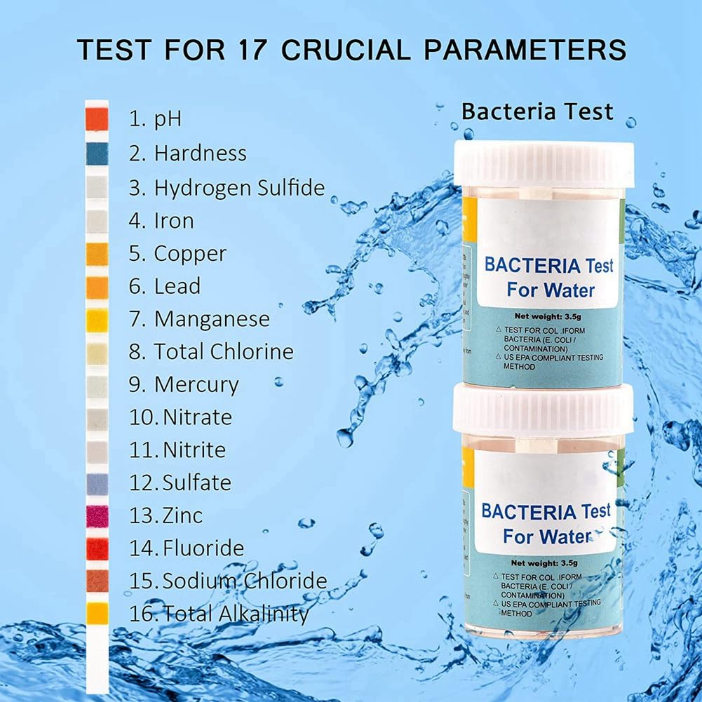 5X Kit Completo per il Test 'Acqua 17 In 1 per La Casa, 500 Strisce + 10 Kit per il Test 'Acqua per il Test Facile 'Acqua Potabile, PH,