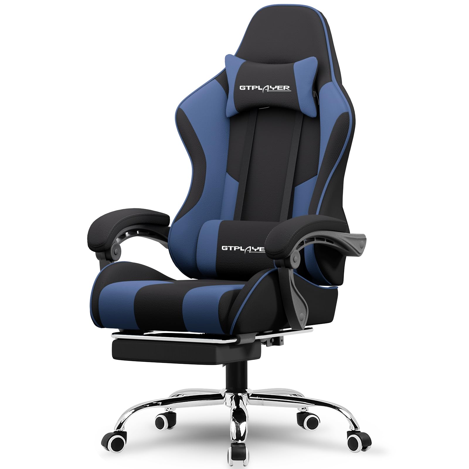 GTPLAYER Gaming Chair, Computer Chair with Footrest and Lumbar Support, Height Adjustable Game Chair with 360°-Swivel Seat and Headrest and for Office