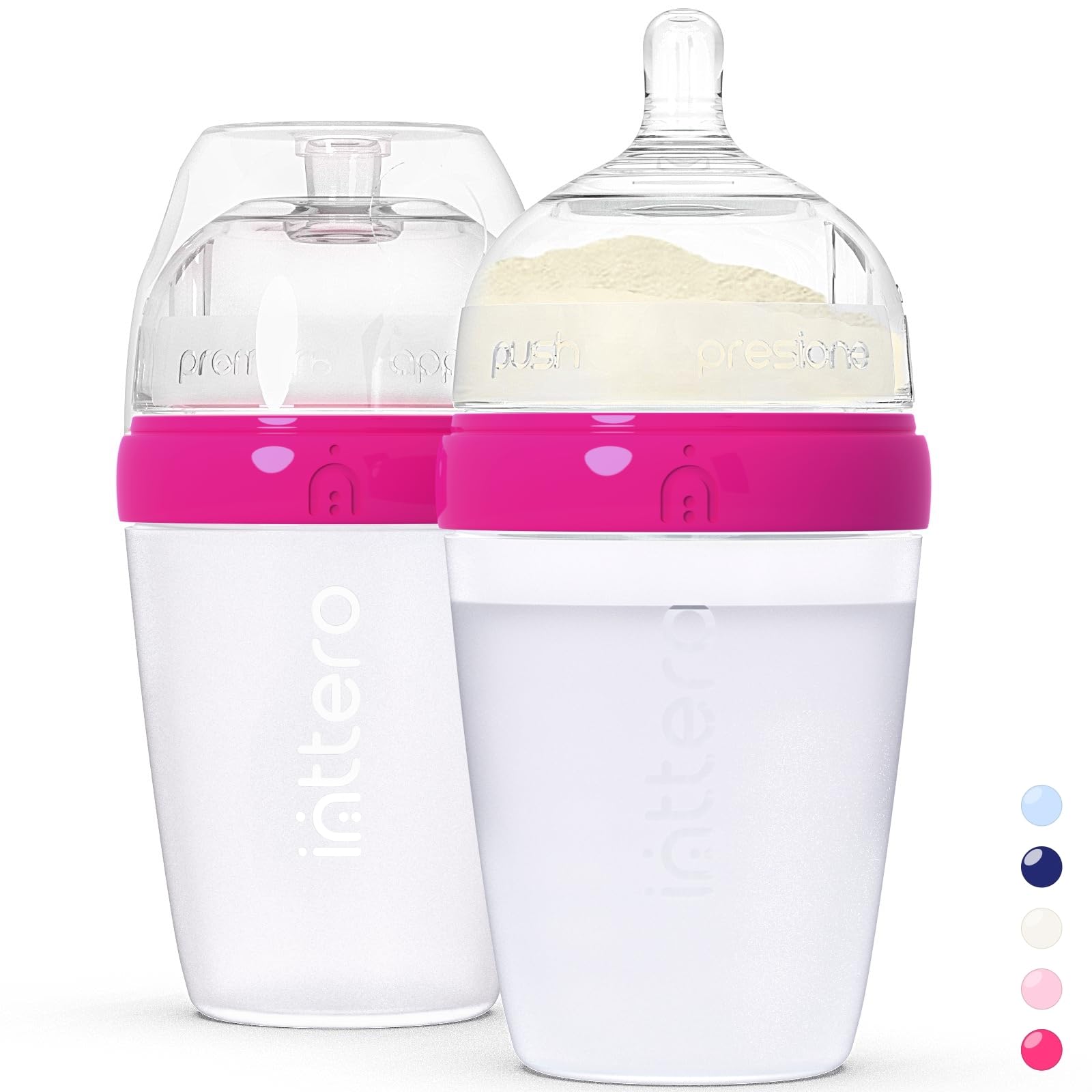 Inttero 9oz Pink Formula Dispenser Anti-Colic Baby Bottles - 2 Pack/Medium Flow (Modern Pink) β Formula Container to go Dispenser on The go β PopYummy Mixie Baby Brezz