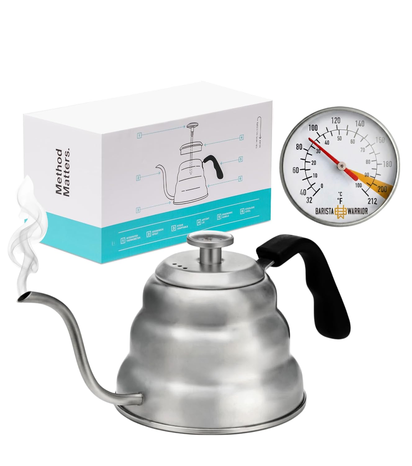 Barista Warrior Gooseneck Kettle, 1L Pour Over Kettle, Stainless Steel