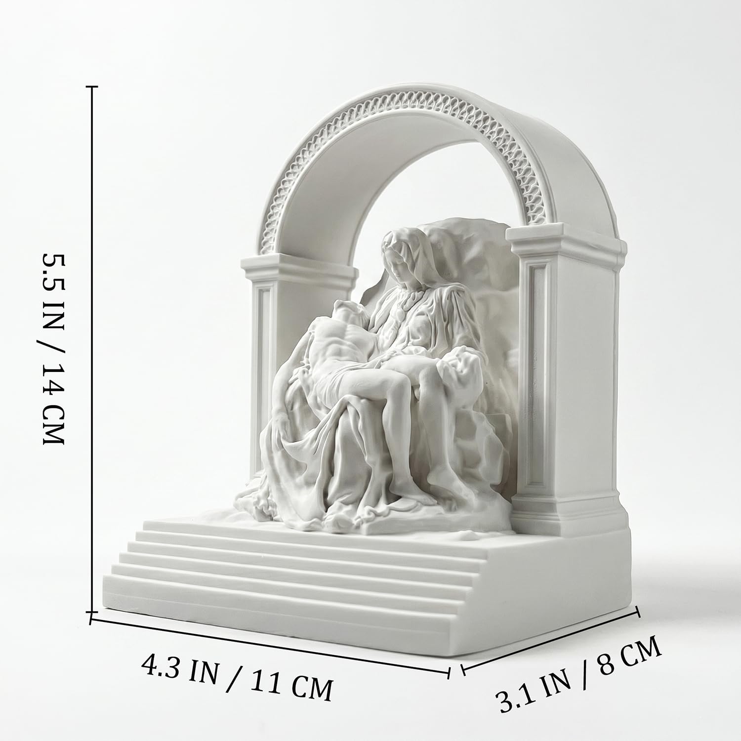 Pieta statuetka podpórka do książek, renesansowa rzeźba Maryi Panny, biała katolicka religijna dekoracja domu, ekspozycja na półkę z ciemnej akademii, prezent chrześcijański