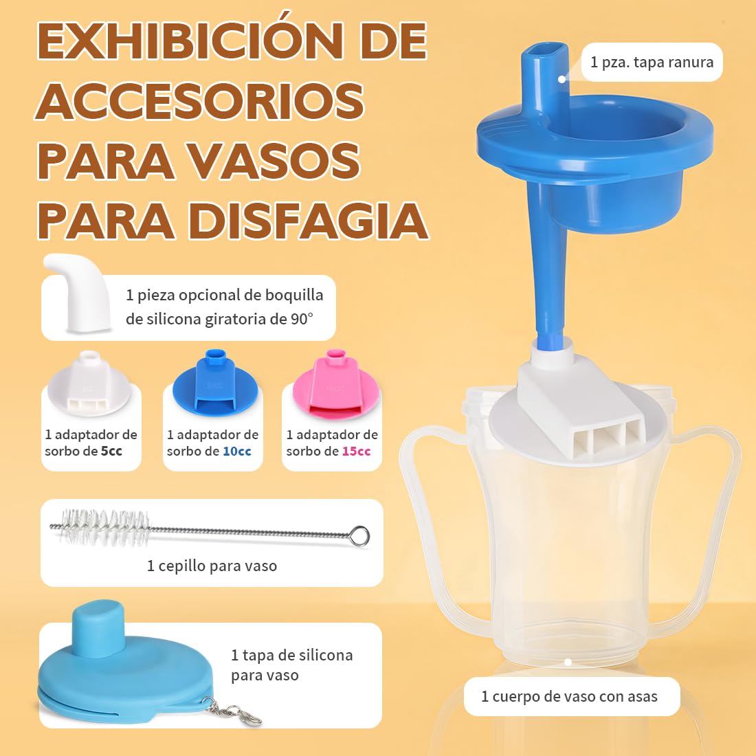Vaso Antiahogo para Disfagia, Taza Antiderrame para Adultos y Ancianos, Vaso Adaptado con Control de Flujo 5-15 ml, para Parkinson, Demencia y Personas con Movili (Azul)