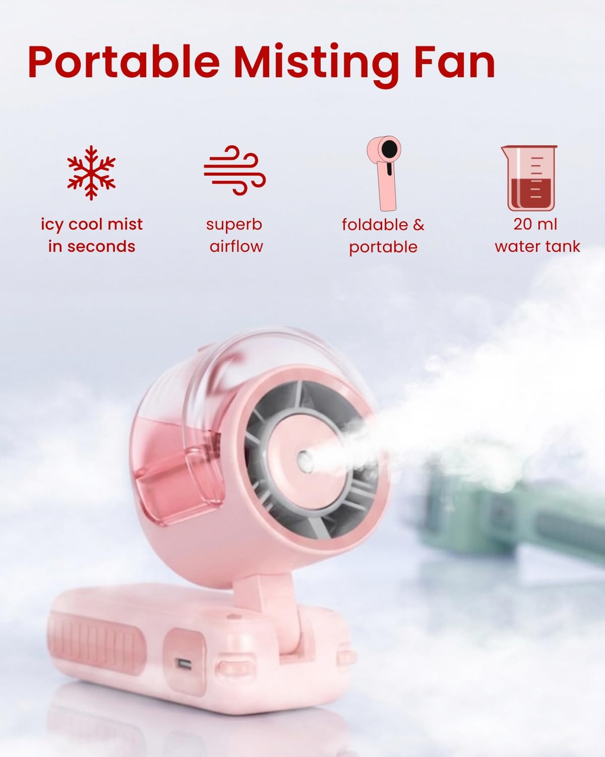 Sevenaire P7 Portable Hand Fan - Cooling Mist & LED -2