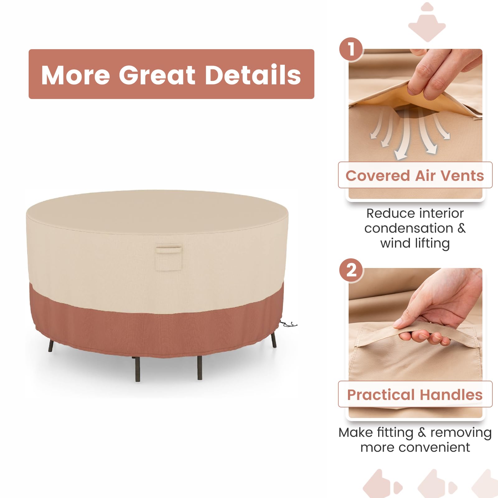 SFAREST 158cm/181cm/213cm Garden Furniture Cover, Heavy Duty Waterproof Table and Chairs Cover with Air Vents - Image 4