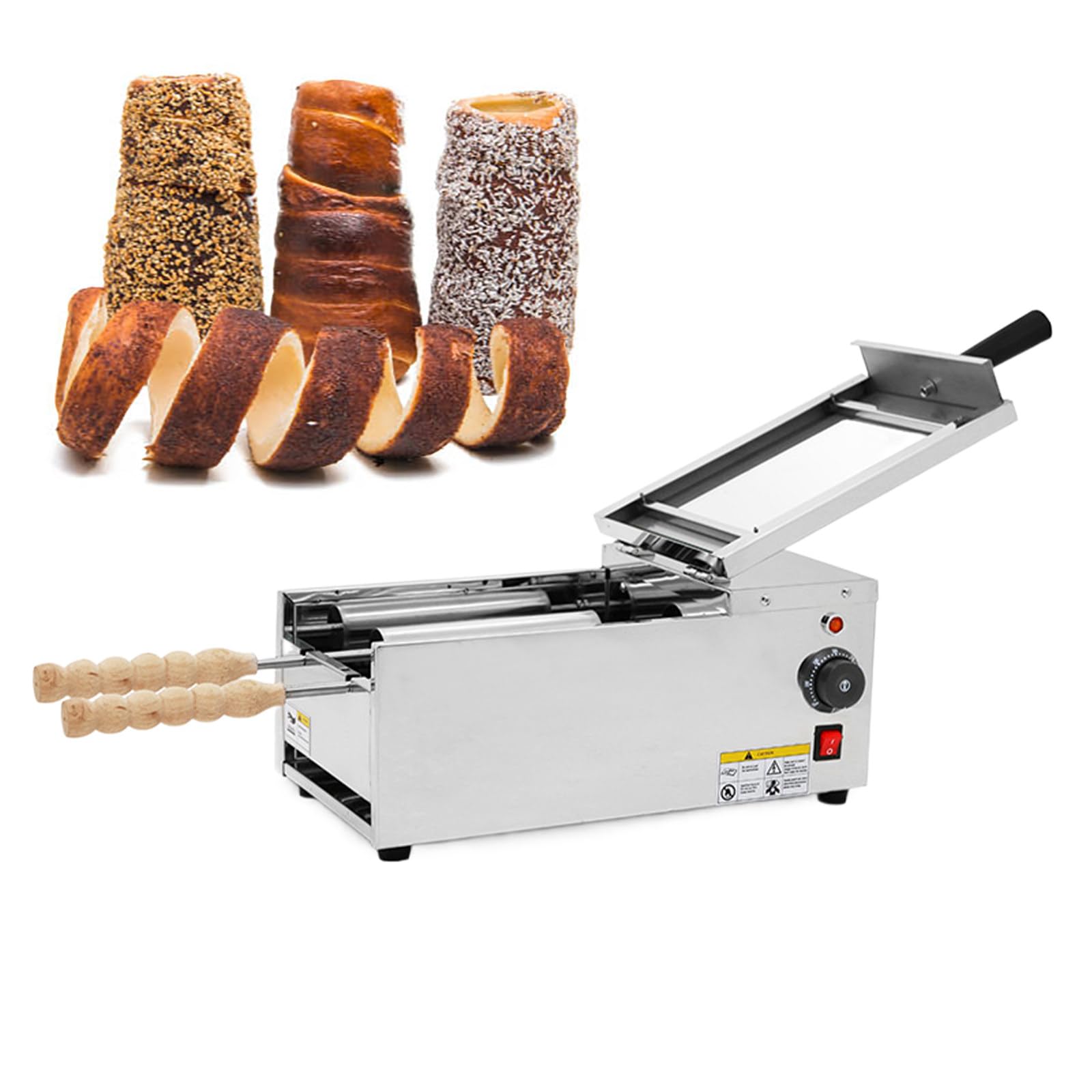 Gesaides Cream Commercial Electric Ice Cone And Chimney Cake Roll Maker, 2-Station Baking Oven, 1500W Toasting Oven, For Chimney Cake And Bread Rolls