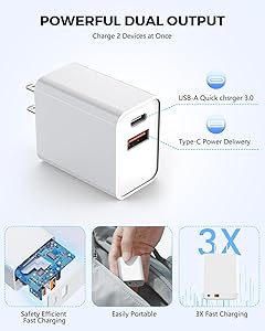 3 Pack Apple USB C Wall Charger,20W iPhone 17/16 Dual Port QC + PD 3.0 Power Adapter Double Fast Plug Charging Block for Apple iPhone 17/17 Pro/16/16 Pro/Pro Max/Plus/15/14/13/12/11/XS/XR/iPad,AirPods