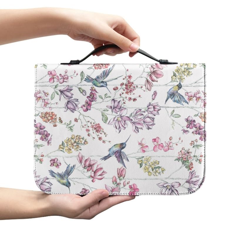 Garronmavis Sketch Flower Hummingbird Bible Covers for Women Watercolor Bird Bible Case with Handle, Floral Birds Bible Bag - 2XL - Image 2