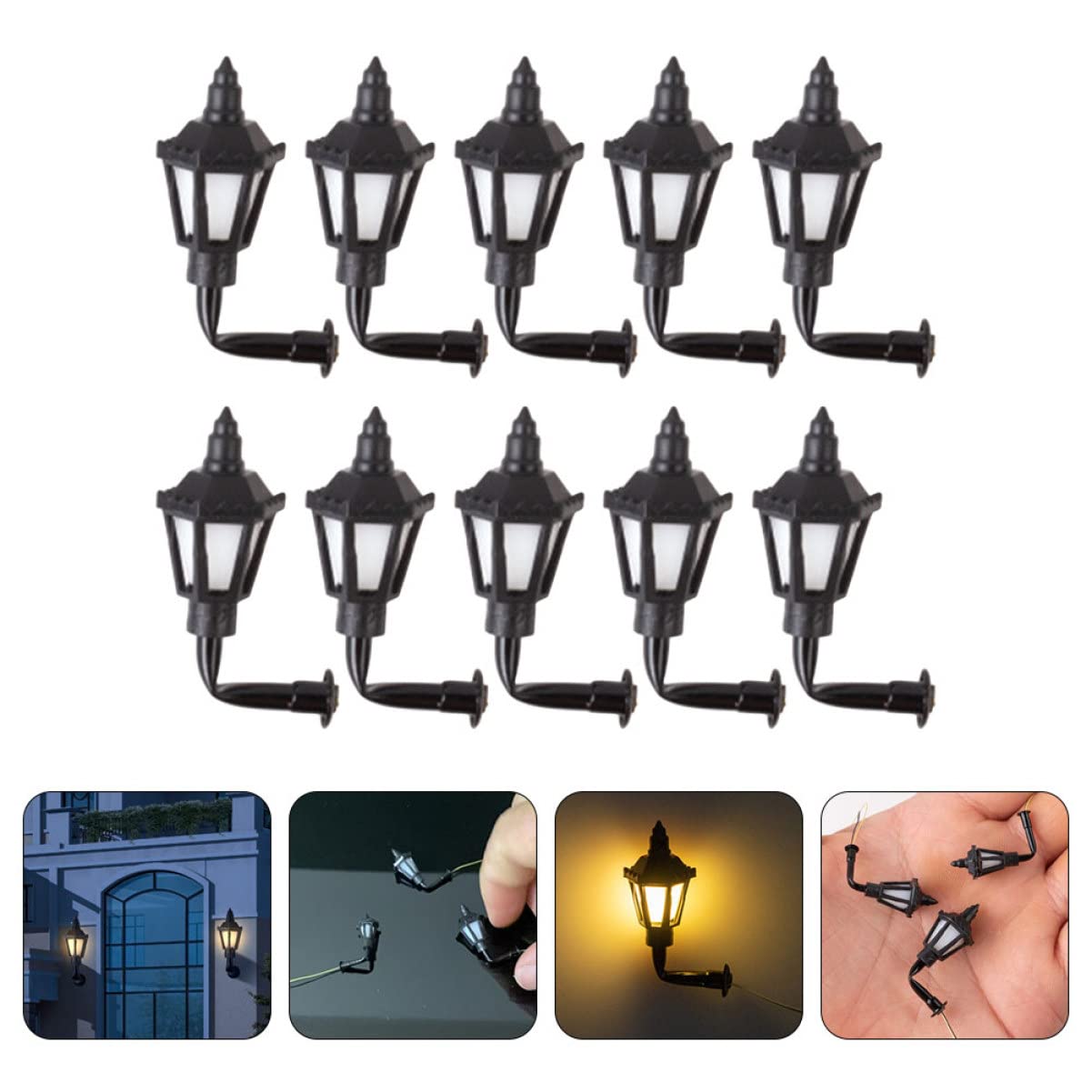 Lampada da Parete Miniatura 10 Pezzi Acciaio Inox Abs Nero | Materiali per Tavolo di Sabbia Fai-da-te, Decorazione Luminosa, Accessorio Mini Casa, per Festa e Scuola, Lampada Piccola