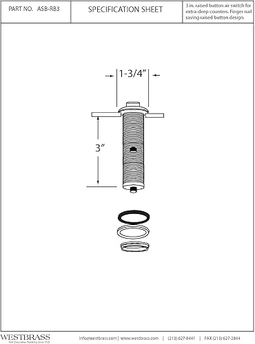 Miniatura 2 de Westbrass ASB-RB3-05 - Interruptor de aire de eliminación de botón elevado de repuesto, níquel pulido
