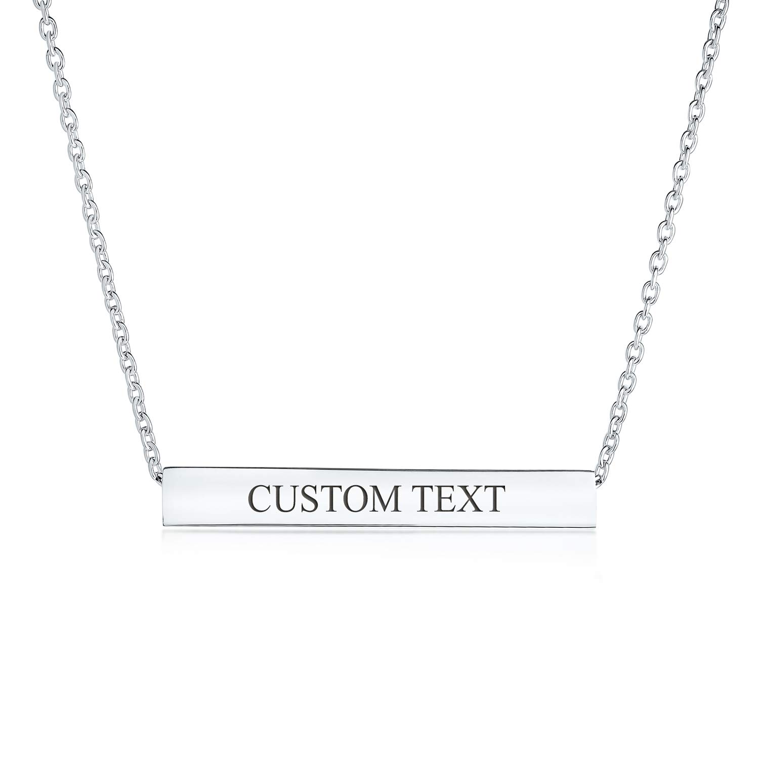 Bling Jewelry Mensaje Personalizado Initials Simple Geométrico Minimalista Engravable 3 Sided Tubo Horizontal Bar Nombre Chapado Collar Colgante Para Mujeres Adolescente .925 Sterling Silver