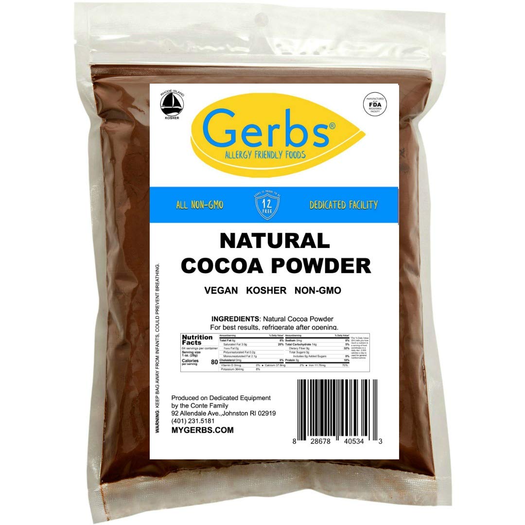 Gerbs Natural Cocoa Powder 4 lbs. | 10-12% Cocoa Butter Fat, Resealable Bag | Classic Unsweetened Cocoa | Top 14 Allergen-Free