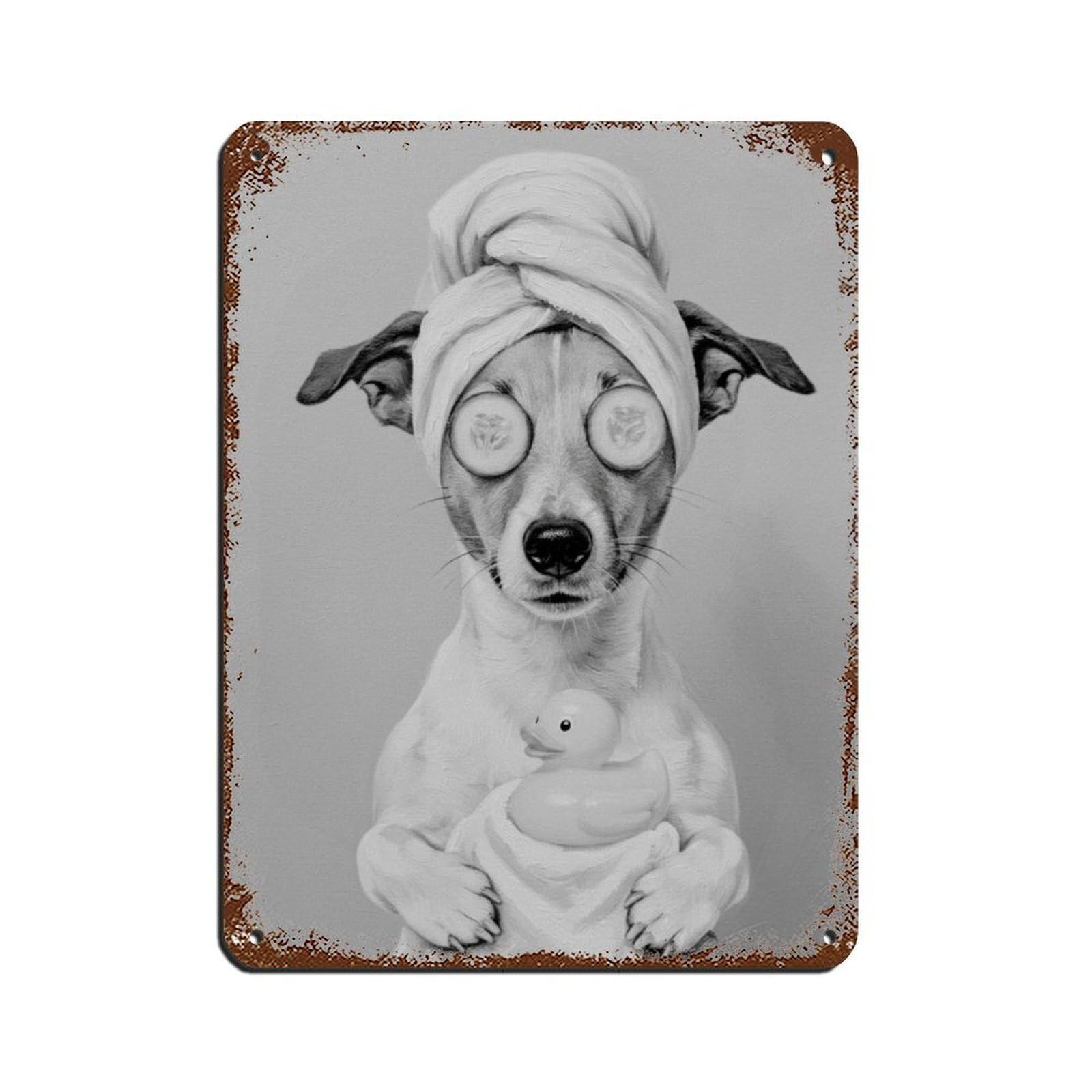 Bathroom Spa Art, Jack Russell Terrier Dog Retro Poster Metal Tin Sign Chic Art Retro Iron Painting Bar People Cave Cafe Family Garage Poster Wall Decoration 12x16inch(30x40cm)
