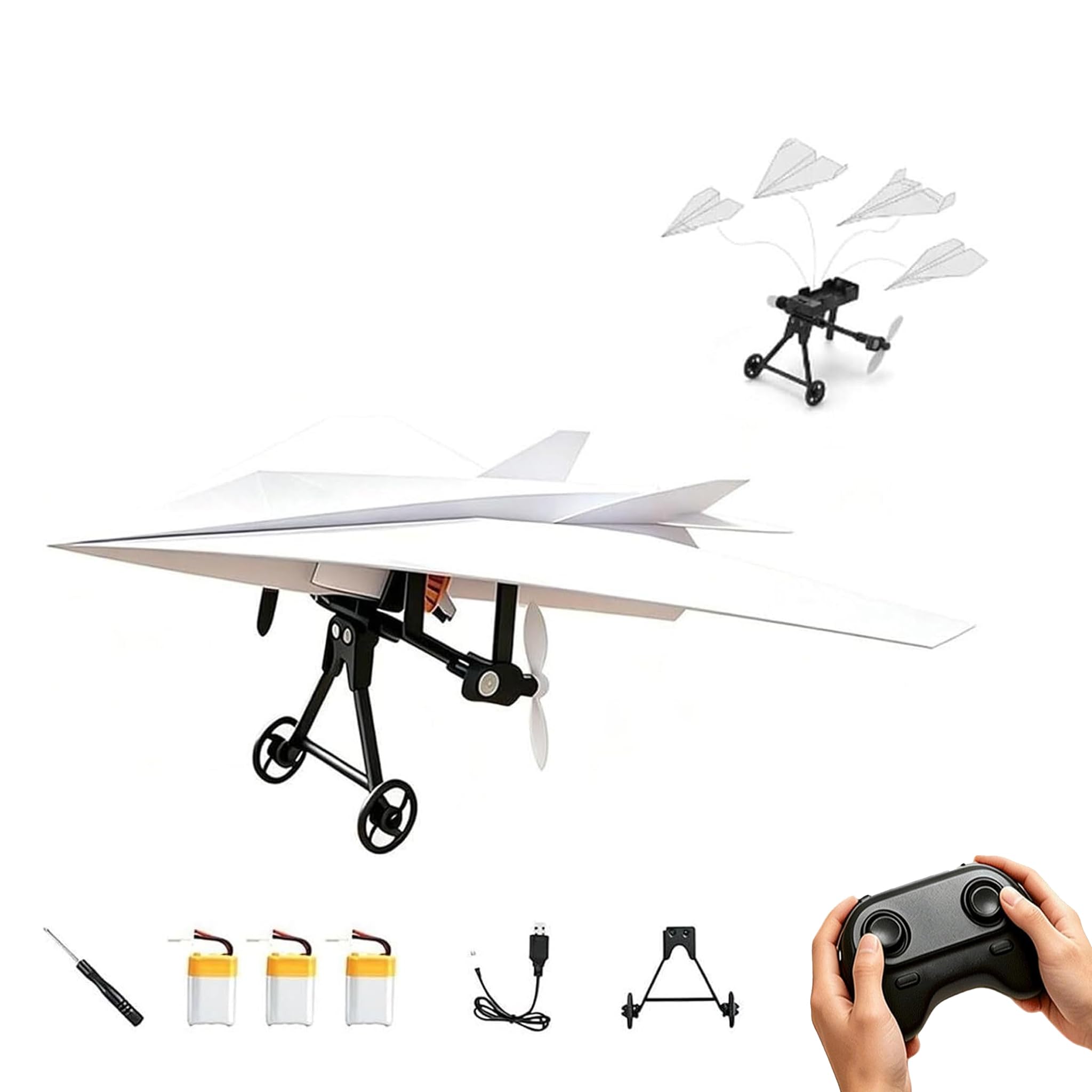 RC Paper Airplane Kit, DIY Electric Remote Control Plane with Gyro Stabilizer & Dual Propellers, Lightweight Foldable Flying STEM Toy for Adults Kids Beginners (Three Electric Models) — image 1