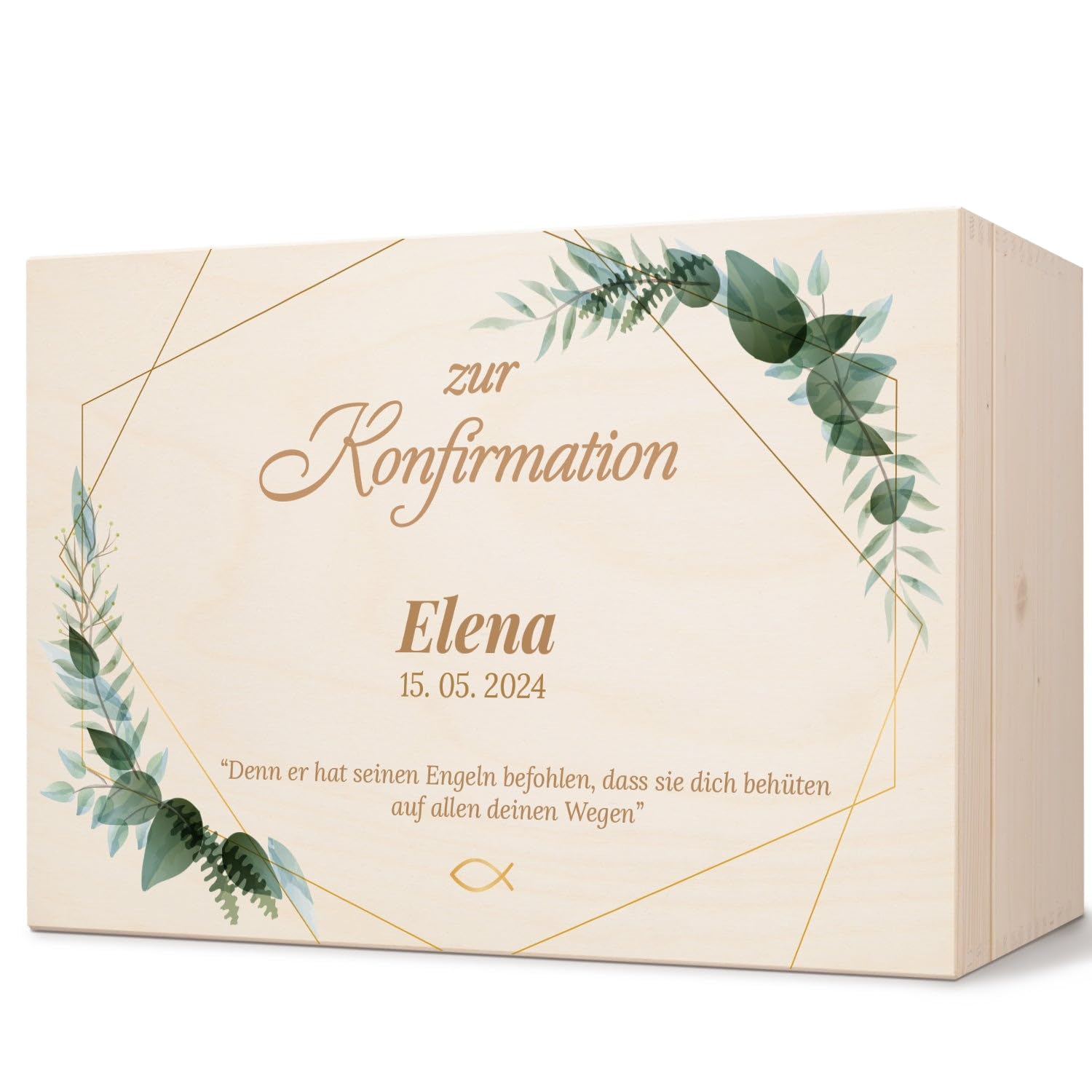 GRAVURZEILE Bedruckte Erinnerungskiste - Goldener Rahmen - Personalisiert mit Name & Datum - Erinnerungsbox für Mädchen & Jungen - Geschenk zur Kommunion, Konfirmation & Taufe - Erinnerungsbox