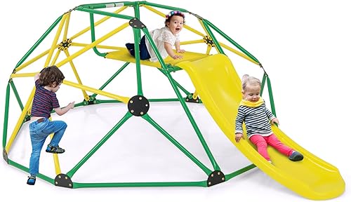 OLAKIDS Cúpula de escalada con tobogán, para niños al aire libre, gimnasio, cúpula geométrica, marco de acero, estructura de escalada de 8 pies,