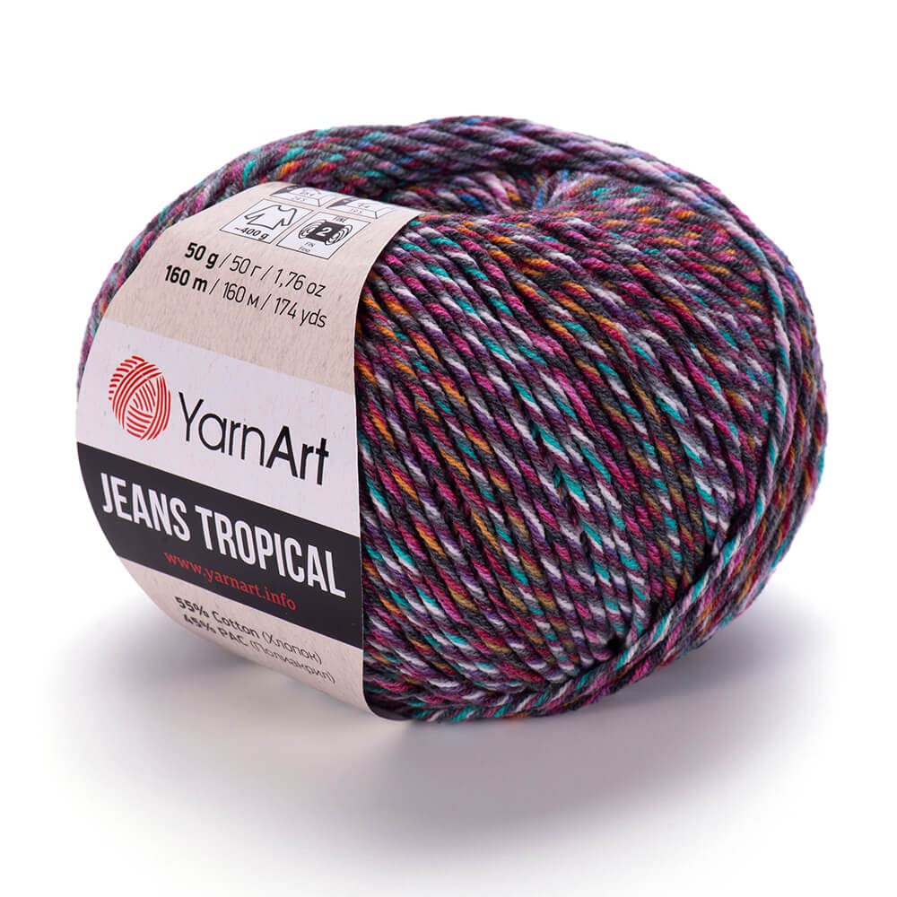YarnArt Jeans Tropical Sport Yarn - 55% Cotton, 45% PAC - Multicolor Knitting & Crochet Yarn - 50g (174 yds)