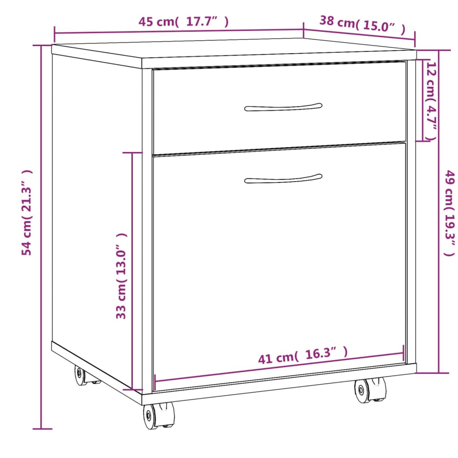 Armadietto con Ruote Grigio Sonoma 45x38x54cm Legno Multistrato,Carrello Porta Stampante,Mobiletto con Ruote,Supporto per Stampante in Legno,Classificatore per Documenti per Studio,Ufficio