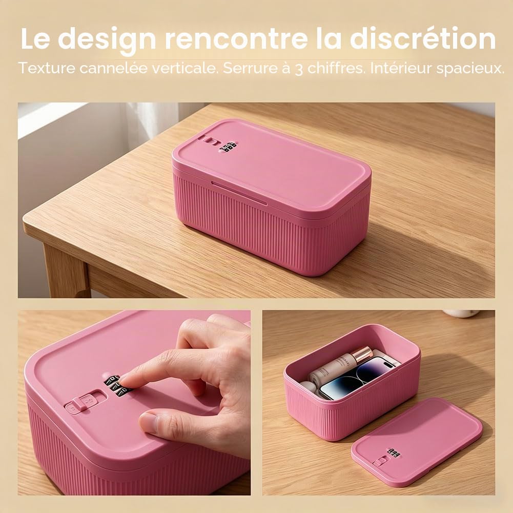Mini coffre-fort verrouillable à 3 chiffres, petite boîte verrouillable avec serrure à combinaison pour caisse à argent, objets de valeur, médicaments, bijoux (rose)
