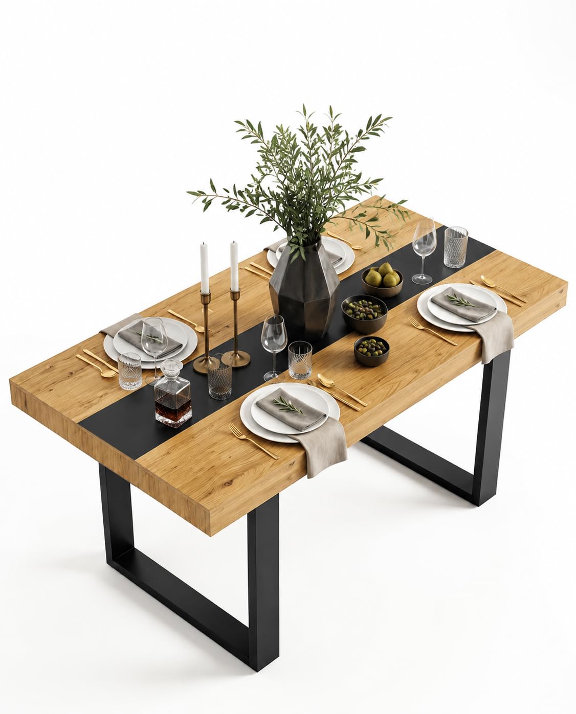 Esstisch 160x80cm Moderner Esszimmermöbel in Eiche-Optik mit Schwarzem Feinleinen-Dekor Stabiler Küchentisch Rechteckig für 6-8 Personen Esszimmertisch Holztisch Tisch für Esszimmer Küche Büro